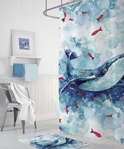 Digital Print Blue Whale Shower Curtain - Durable and Waterproof