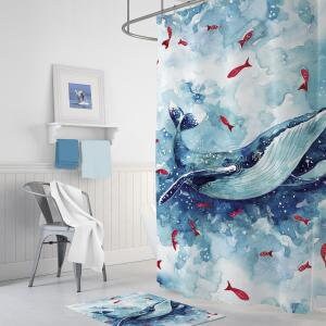 Digital Print Blue Whale Shower Curtain - Durable and Waterproof