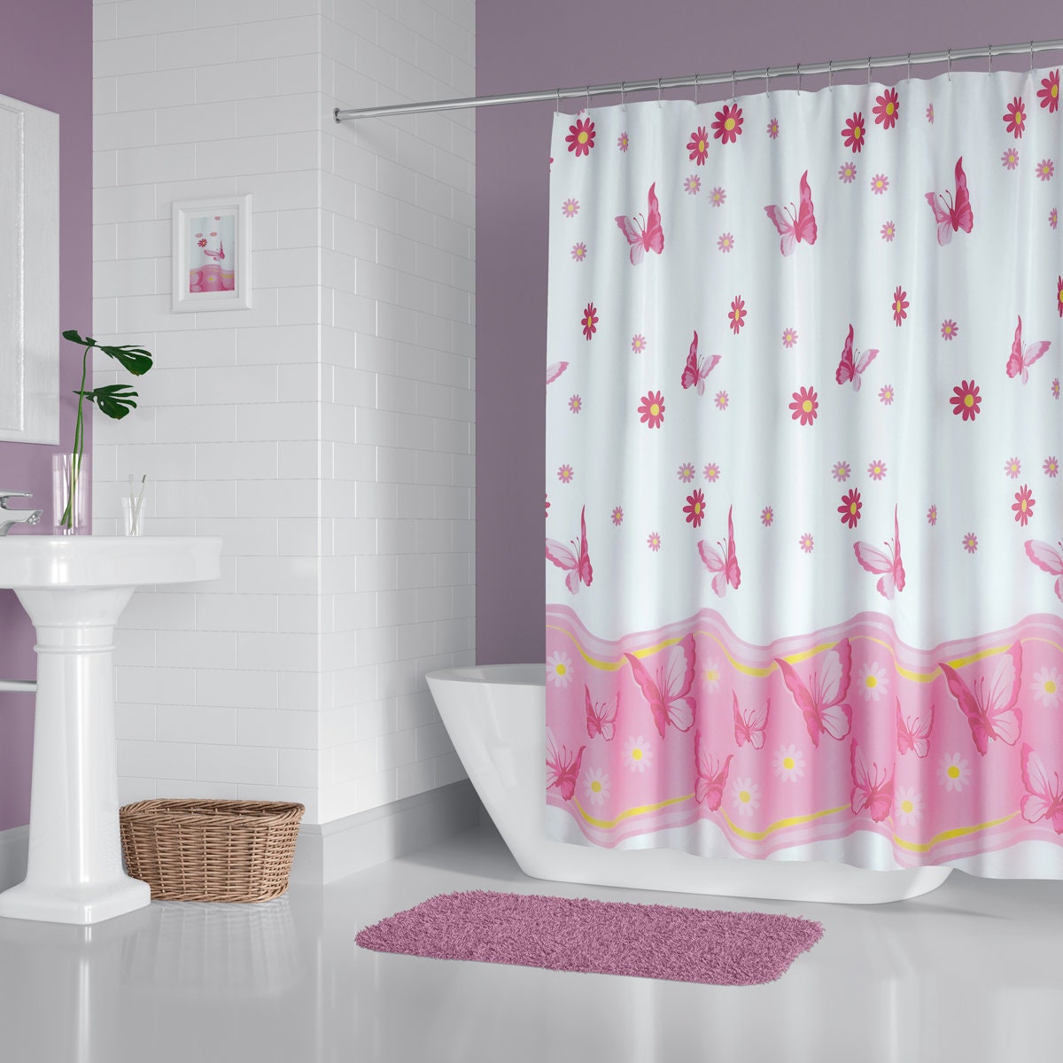 Digital Print Butterfly Shower Curtain - Waterproof Washable Mould And Mildew Resistant For Long Lasting Use