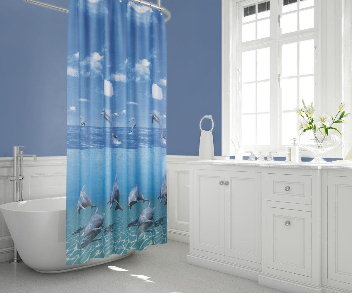 Digital Print Dolphin Shower Curtain That'S Waterproof And Mildew Resistant - Image 2