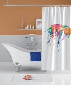 Digital Print Fish Shower Curtain - Waterproof Mould Resistant Bathroom Decor