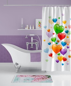 Digital Print Hearts Shower Curtain - Mould And Mildew Resistant For Your Bathroom
