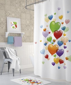 Digital Print Hearts Shower Curtain - Mould And Mildew Resistant For Your Bathroom