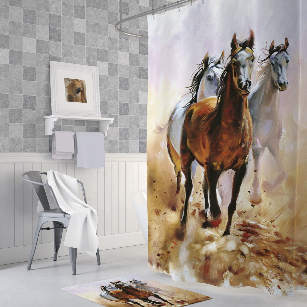 Digital Print Horse Shower Curtain - Waterproof And Mildew Resistant