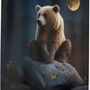 Digital Print Shower Curtain With Bear In The Moonlight, Perfect For Nature Lovers