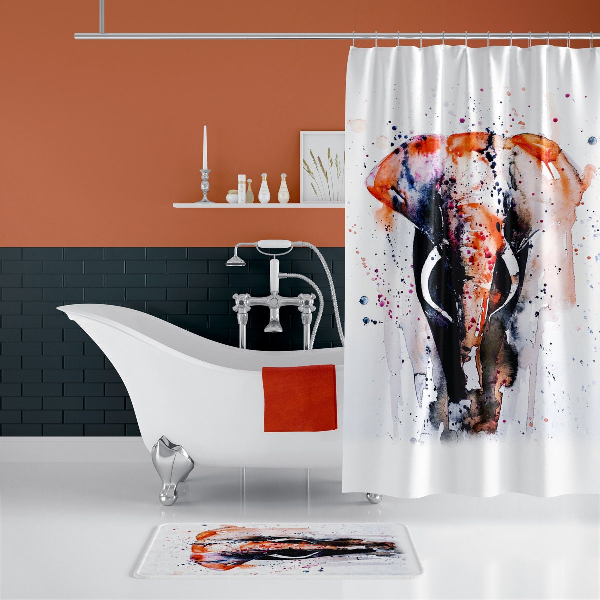 Digital Print Waterproof Elephant Shower Curtain Perfect For Any Bathroom