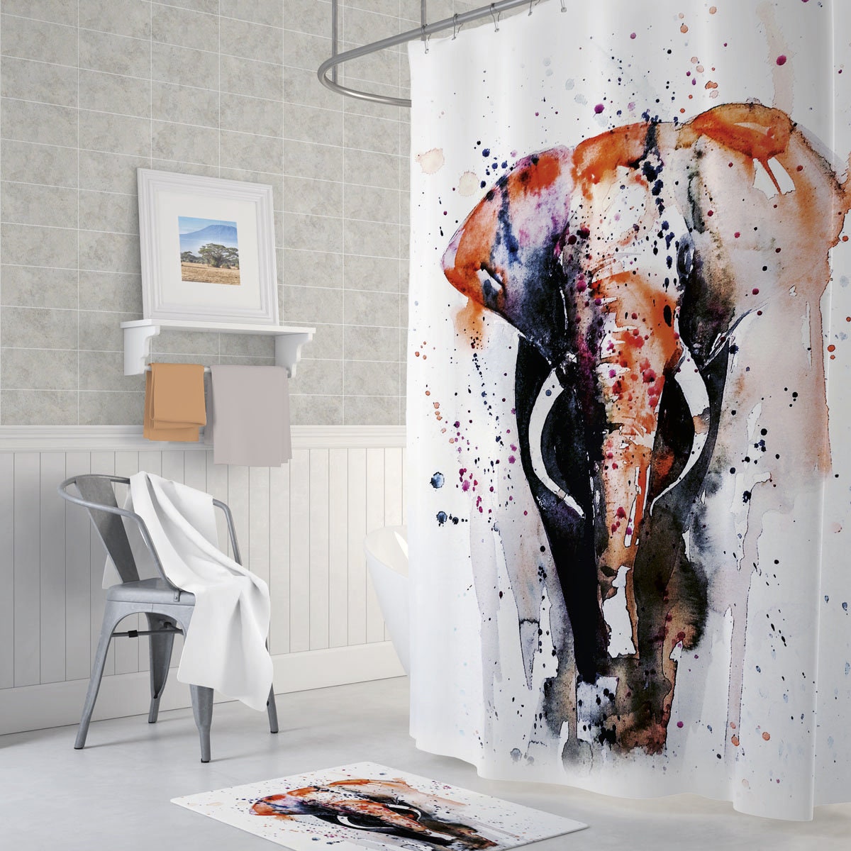 Digital Print Waterproof Elephant Shower Curtain Perfect For Any Bathroom