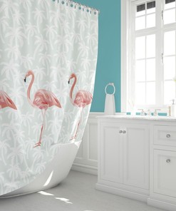 Digital Print Waterproof Washable Flamingo Shower Curtain For Long-Lasting Bathroom Decor