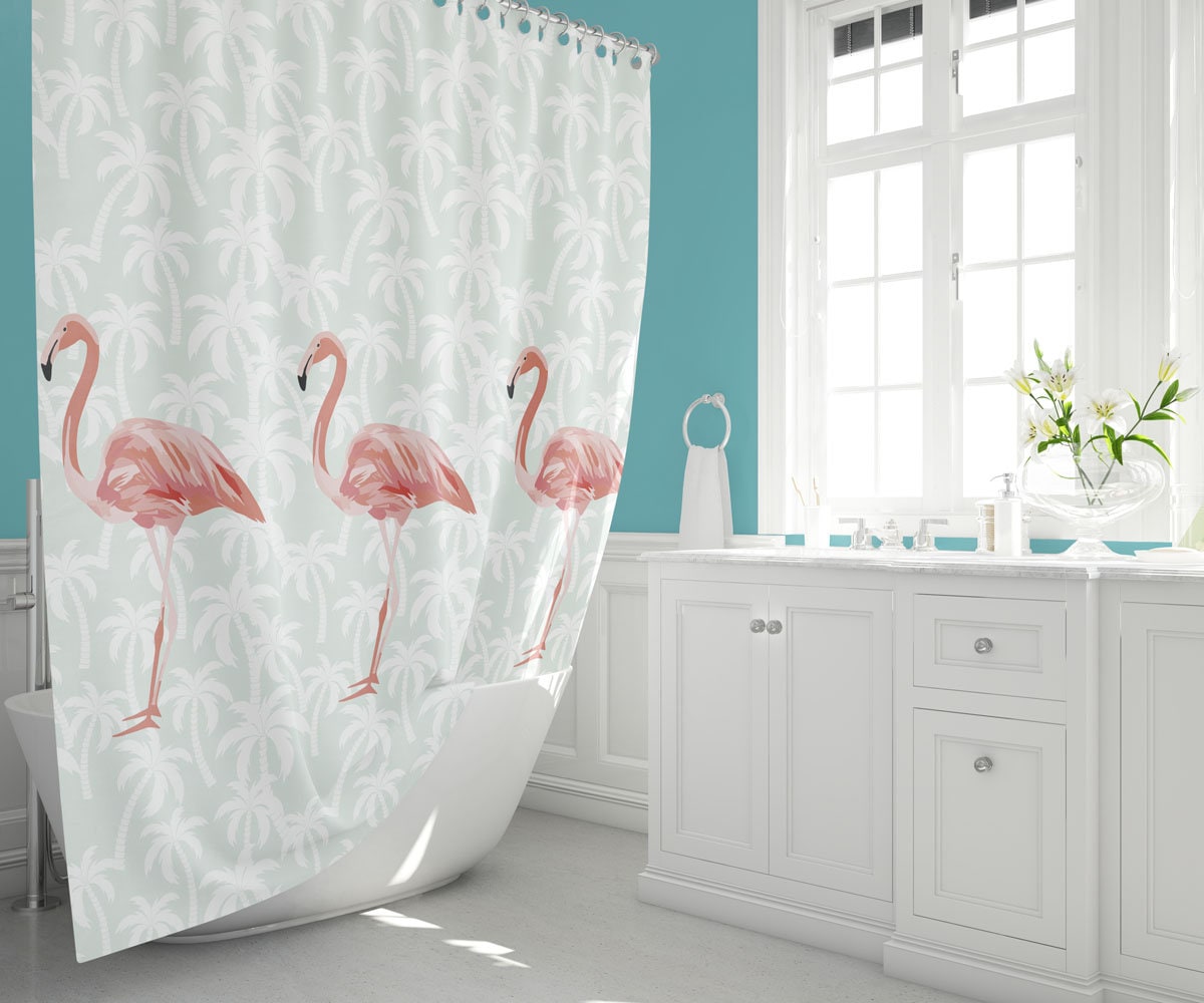 Digital Print Waterproof Washable Flamingo Shower Curtain For Long-Lasting Bathroom Decor