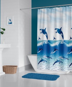 Digital Print Waterproof Washable Mould and Mildew Resistant Whales Shower Curtain for Long-lasting Use 