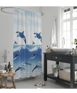 Digital Print Waterproof Washable Mould and Mildew Resistant Whales Shower Curtain for Long-lasting Use