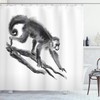 Dimgrey Jungle Monkey Shower Curtain, Sketchy Style Monkey On Branch Creature In Hand Drawn Illustration