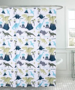 Dinosaur Adventure Cute Pattern Cloth Fabric Shower Curtain - Colorful Wildlife Bath Curtain For Kids Bathroom Decor