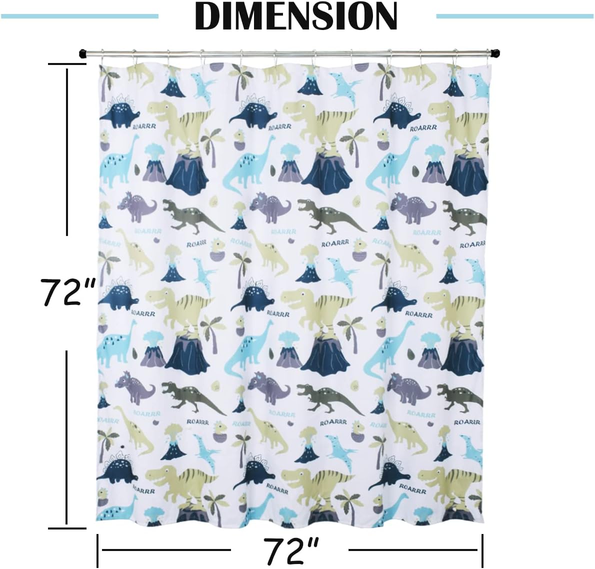 Dinosaur Adventure Cute Pattern Cloth Fabric Shower Curtain - Colorful Wildlife Bath Curtain For Kids Bathroom Decor - Image 2