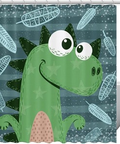 Dinosaur Characters Print Shower Curtain For Kids Bathroom