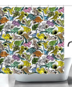 Dinosaur Fabric Printed Shower Curtain For Kids Bathroom Decor