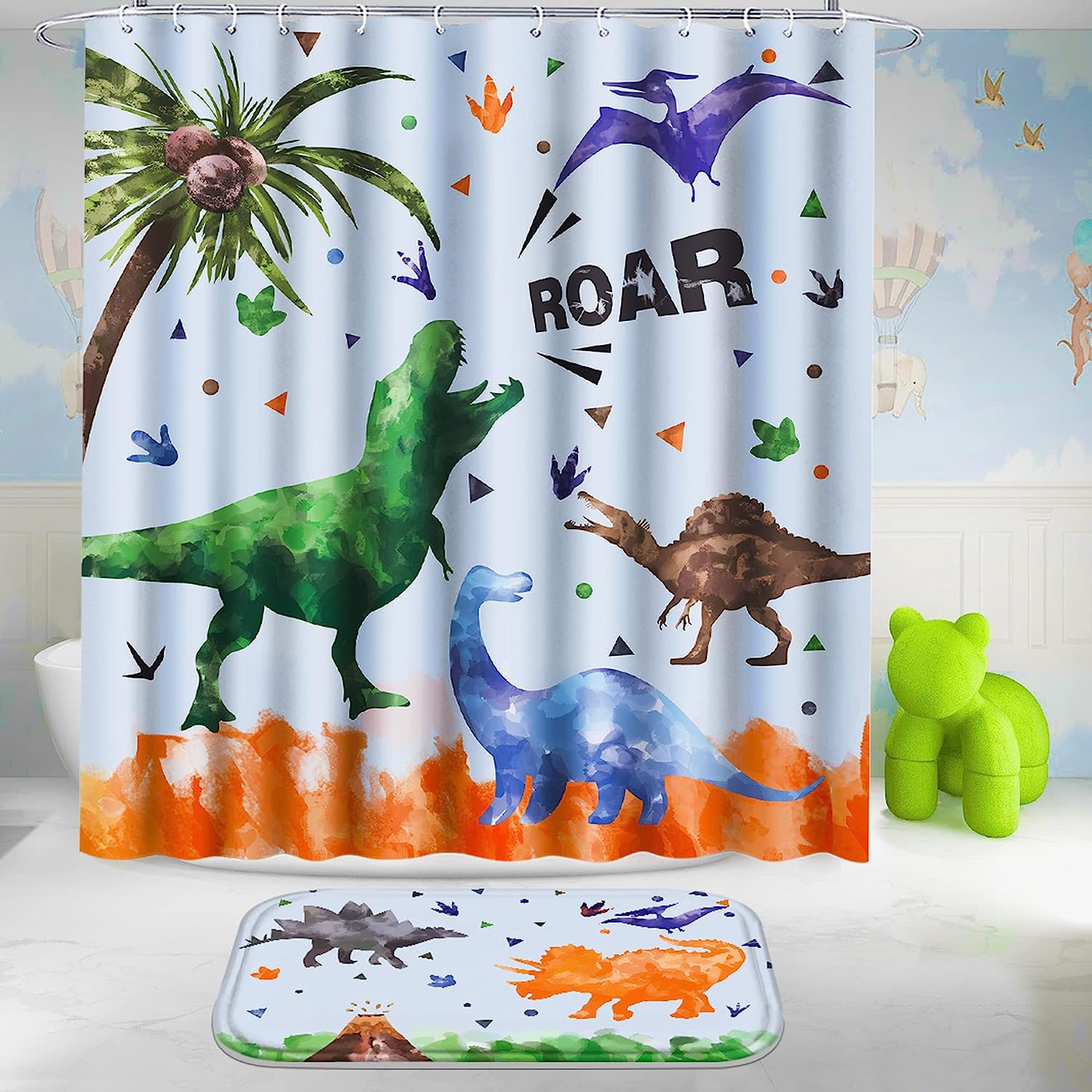 Dinosaur Footprints Vintage Bathroom Shower Curtain for Kids