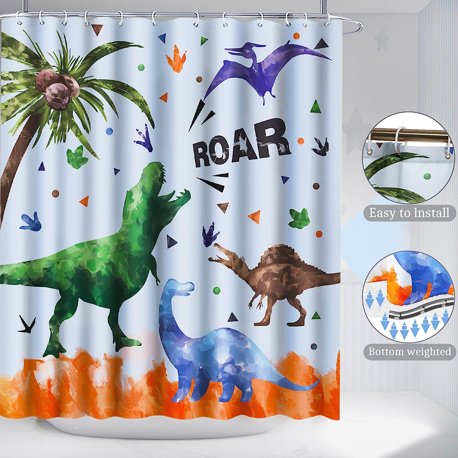 Dinosaur Footprints Vintage Bathroom Shower Curtain for Kids