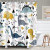 Dinosaur Graffiti Shower Curtain with Kids Cartoon Characters, Boys Bathroom Decor 