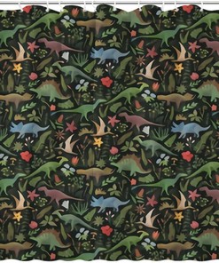 Dinosaur Jungle Shower Curtain for Rustic Farmhouse Bathroom Decor Fabric