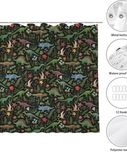 Dinosaur Jungle Shower Curtain for Rustic Farmhouse Bathroom Decor Fabric