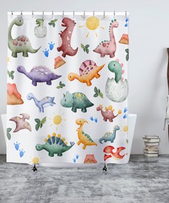 Dinosaur Jurassic Shower Curtain Colorful And Creative Bathroom Accessory With Printed Pattern