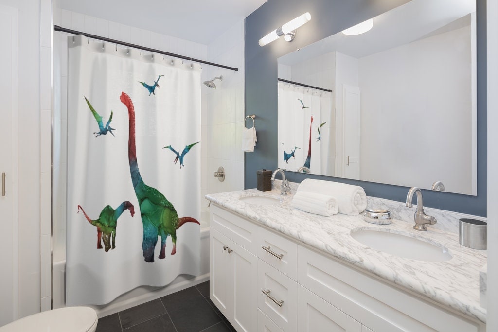 Dinosaur Painting Art Shower Curtain For Kid'S Bathroom