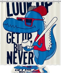 Dinosaur Playing Baseball Shower Curtain For Kids Bathroom Decor