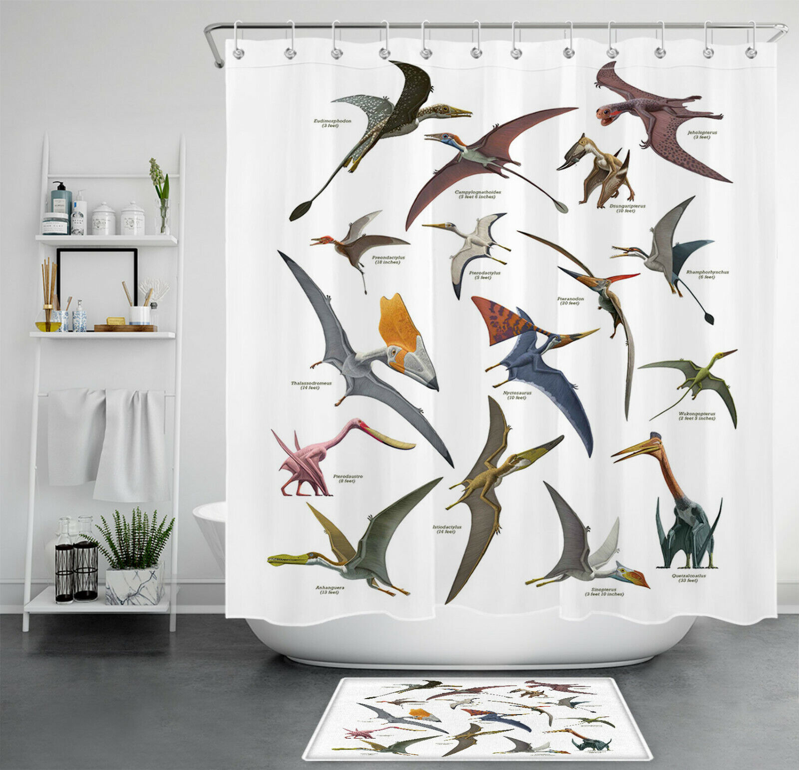 Dinosaur Pterodactyl Ancient Flying Animal Bathroom Decor Shower Curtain