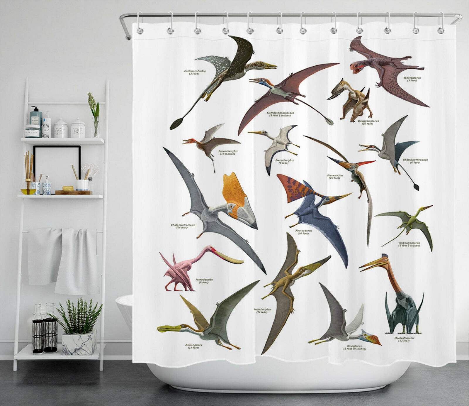 Dinosaur Pterodactyl Ancient Flying Animal Bathroom Decor Shower Curtain - Image 2