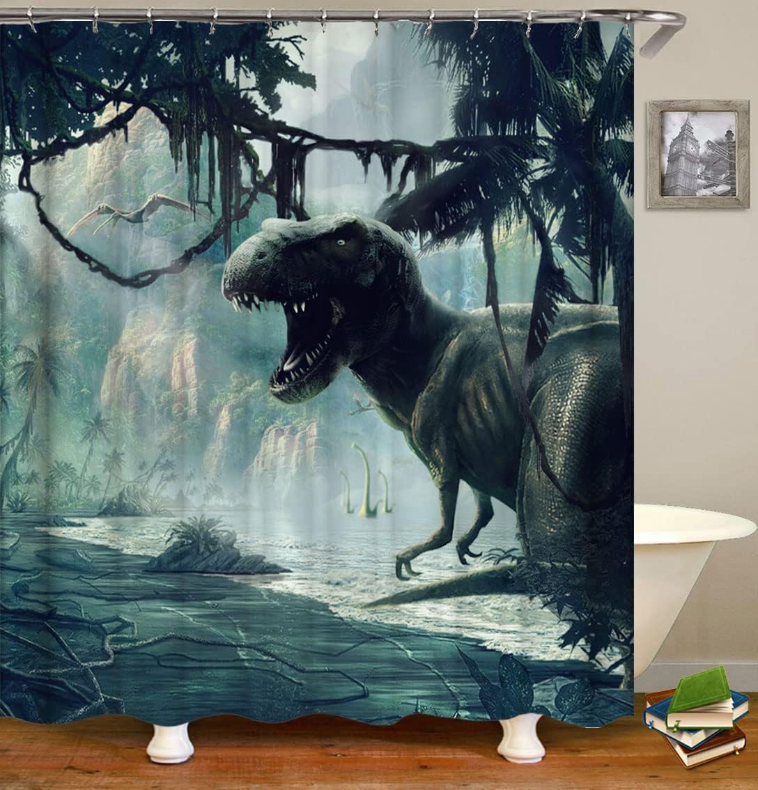 Dinosaur Rage Shower Curtain for a Fun Kids' Bathroom