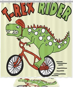 Dinosaur Rider T-Rex Waterproof Shower Curtain for Fun Bathroom Decor