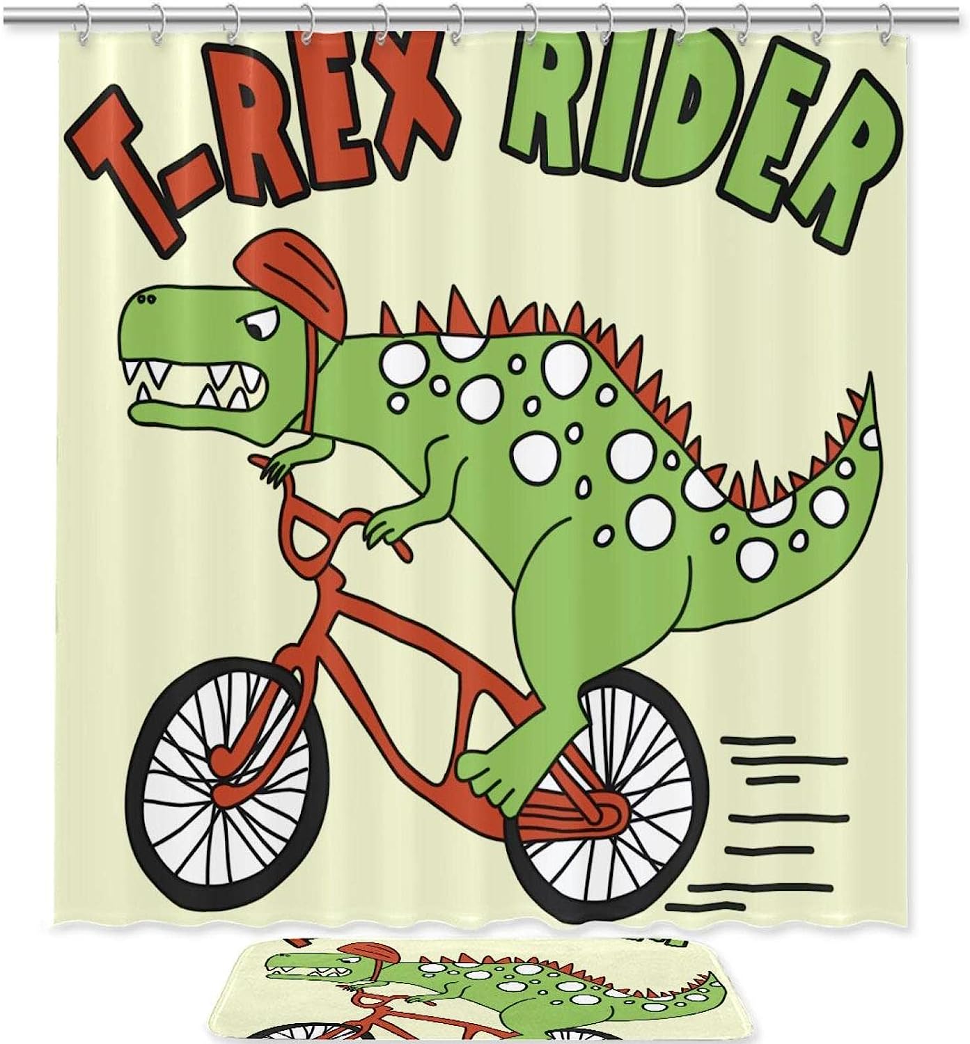 Dinosaur Rider T-Rex Waterproof Shower Curtain for Fun Bathroom Decor