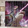 Dinosaur Riding Shark In Galaxy Space Shower Curtain - Fun And Humorous Bathroom Decor