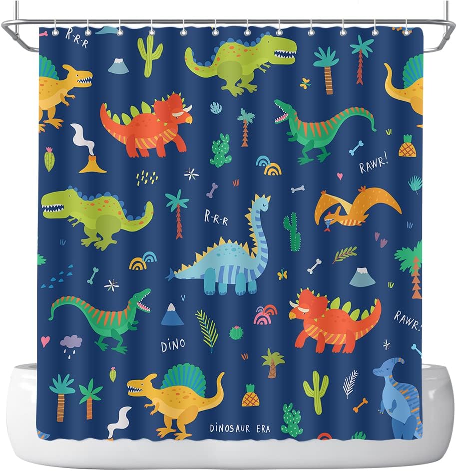 Dinosaur Shower Curtain By Dephoto - A Fun And Colorful Addition For Your Kids' Bathroom - Image 2