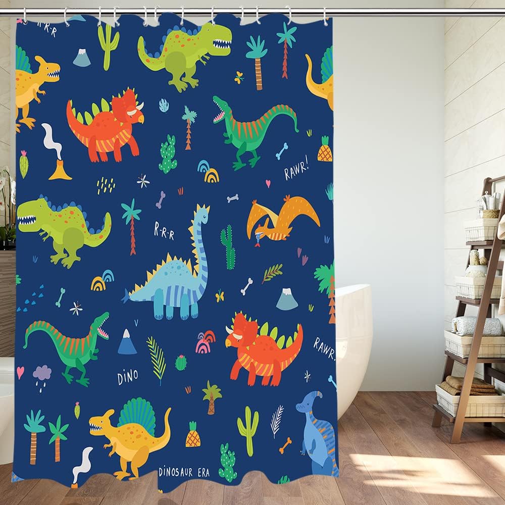 Dinosaur Shower Curtain By Dephoto - A Fun And Colorful Addition For Your Kids' Bathroom - Image 3