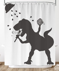 Dinosaur Shower Curtain Cartoon Trex Cute Animal for Kids Bathroom