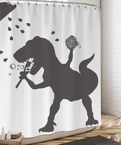 Dinosaur Shower Curtain Cartoon Trex Cute Animal for Kids Bathroom