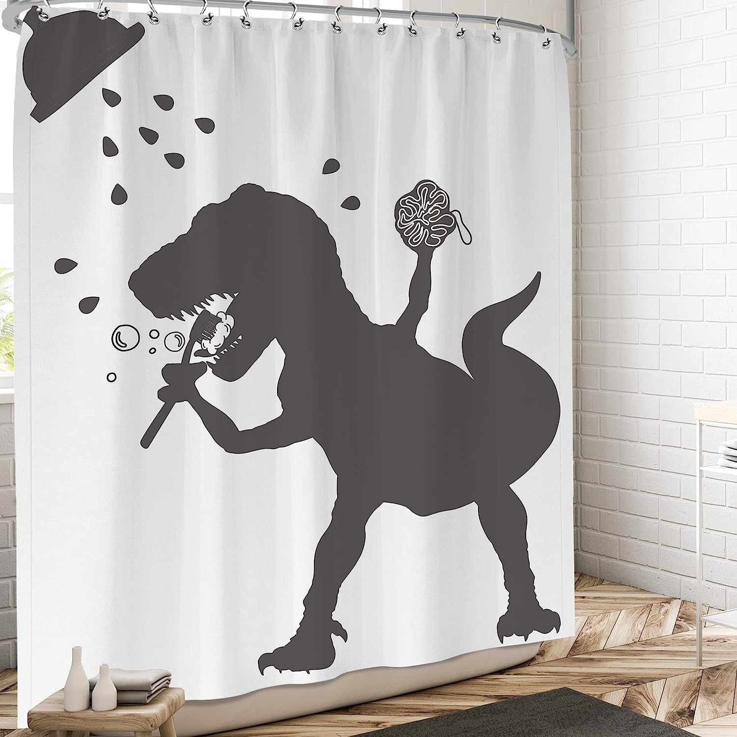 Dinosaur Shower Curtain Cartoon Trex Cute Animal for Kids Bathroom