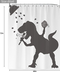 Dinosaur Shower Curtain Cartoon Trex Cute Animal for Kids Bathroom