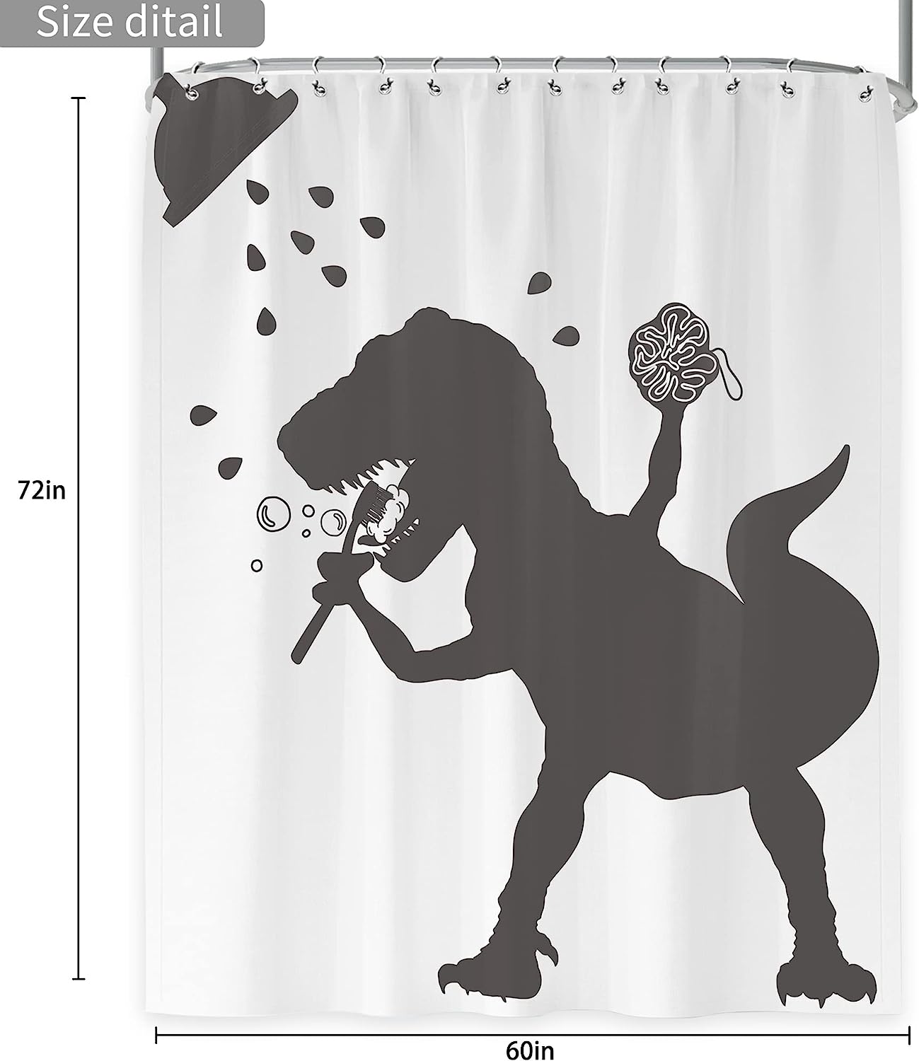 Dinosaur Shower Curtain Cartoon Trex Cute Animal for Kids Bathroom