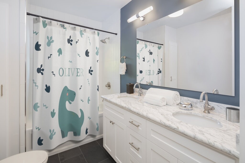 Dinosaur Shower Curtain that is Custom Made for Your Bathroom