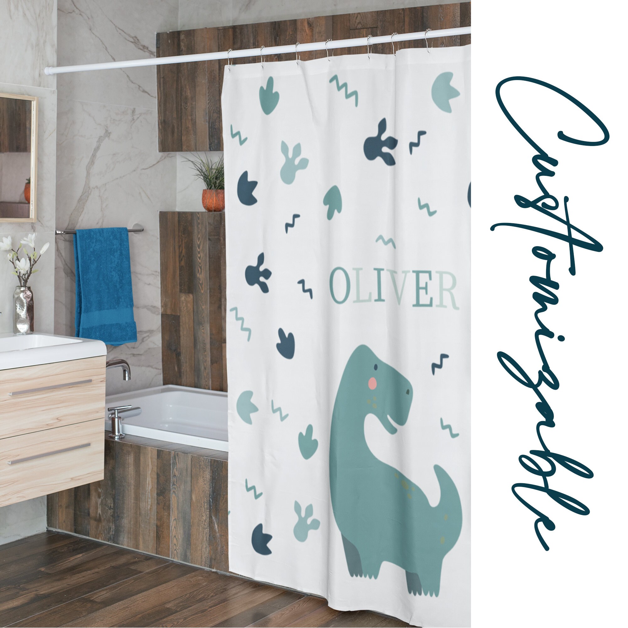 Dinosaur Shower Curtain that is Custom Made for Your Bathroom