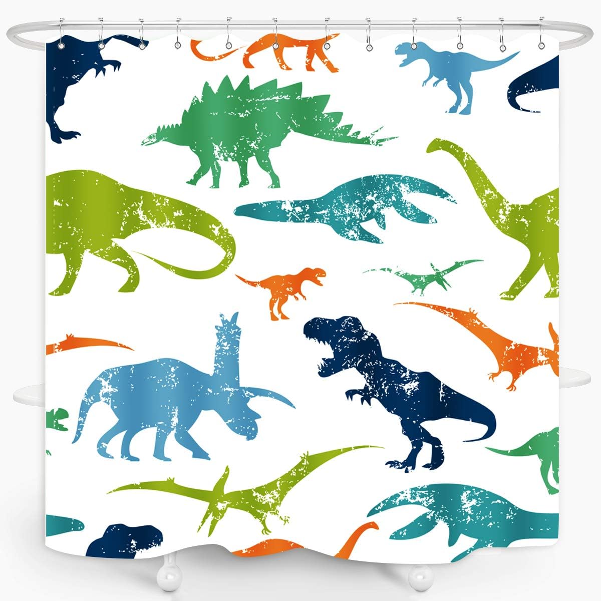 Dinosaur Shower Curtain with Colorful Kid Cartoon Jurassic Children Dino Elasmosaurs Design