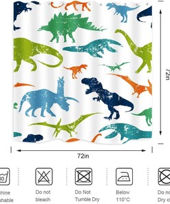 Dinosaur Shower Curtain with Colorful Kid Cartoon Jurassic Children Dino Elasmosaurs Design