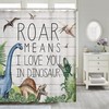 Dinosaur Shower Curtain with a Dino Jungle Forest Mountain Design for a Fun and Adventurous Bathroom