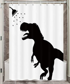Dinosaur Silhouette Print Shower Curtain For Kids Bathroom Decor