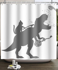 Dinosaur Silhouette Shower Curtain - Funny Kids Bathroom Decor