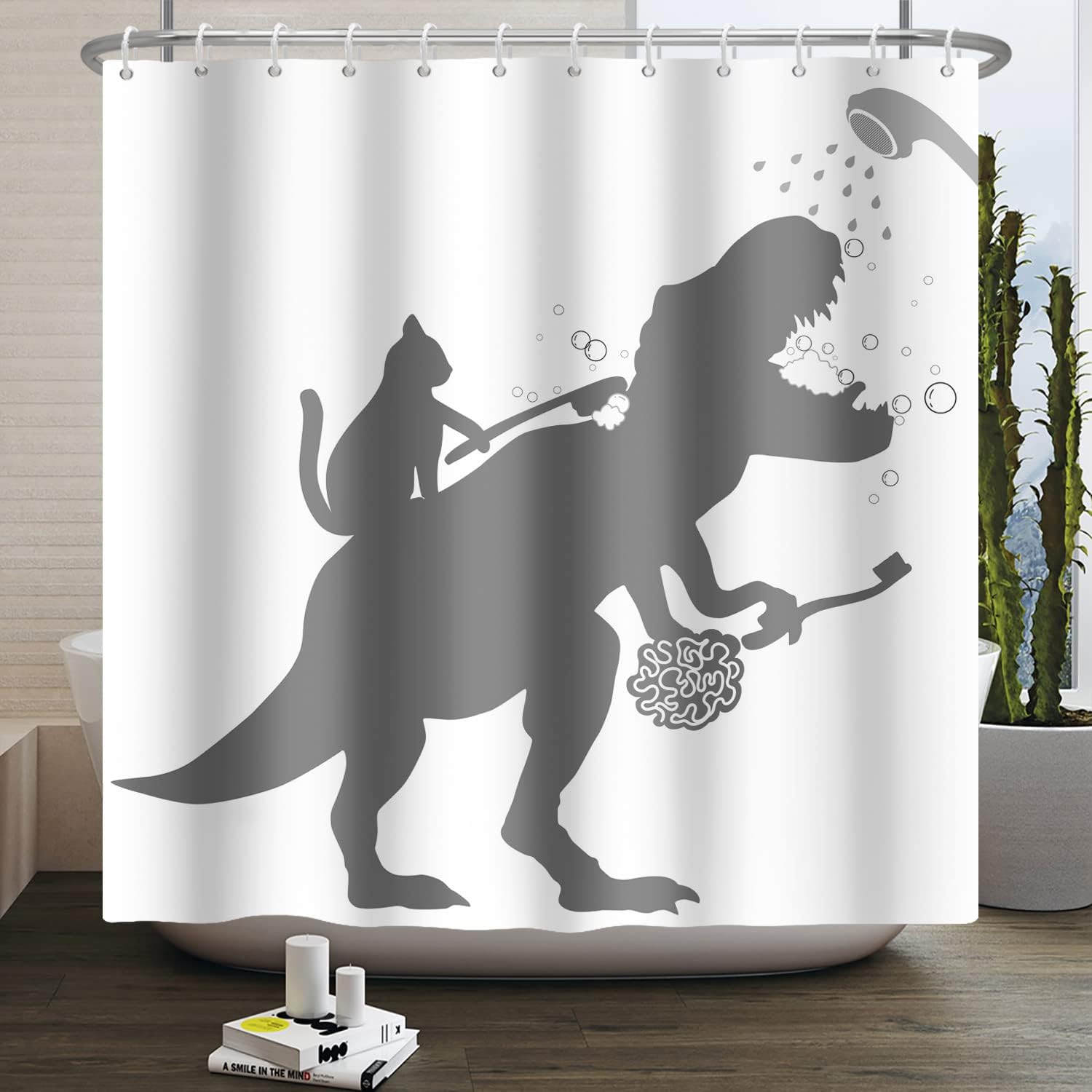 Dinosaur Silhouette Shower Curtain - Funny Kids Bathroom Decor