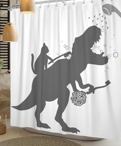 Dinosaur Silhouette Shower Curtain - Funny Kids Bathroom Decor